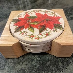 Stoneware Poinsettia Coaster Set